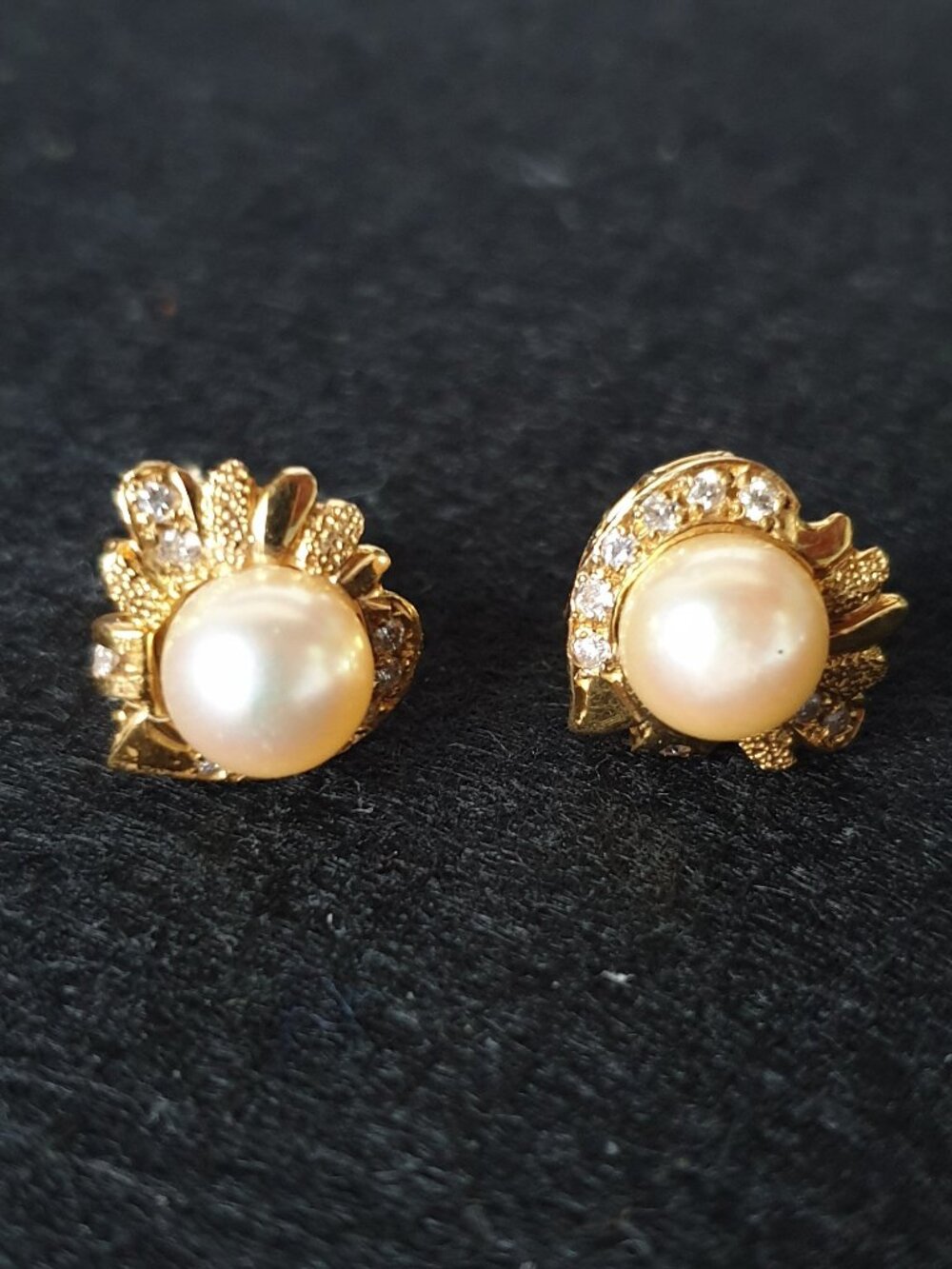 One-of-a-Kind Vintage 14K Gold Pearl & Natural Diamond Statement Stud Earrings